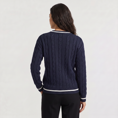 Women's Classic Cable Knit V-Neck Jumper