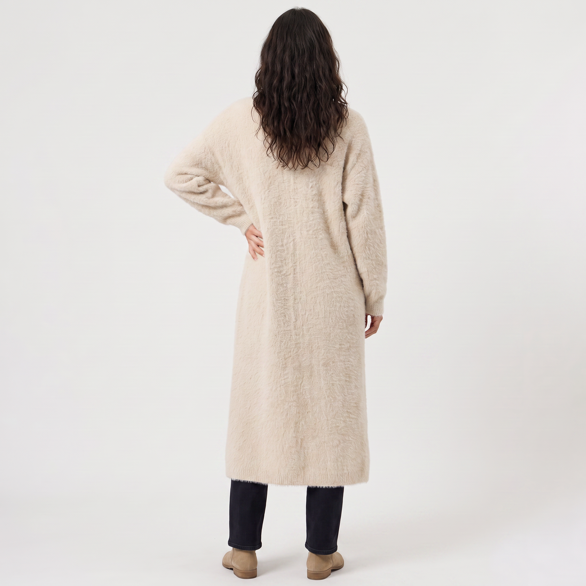 Women's Casual Fluffy Knit Longline Open-Front Cardigan