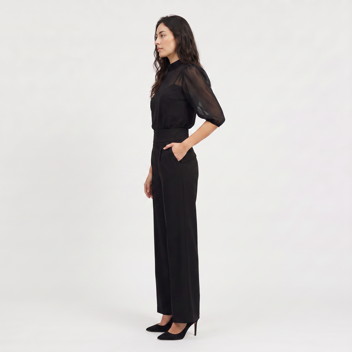 Women's Chic Wide-Leg Cotton Jumpsuit with Puff Sleeves