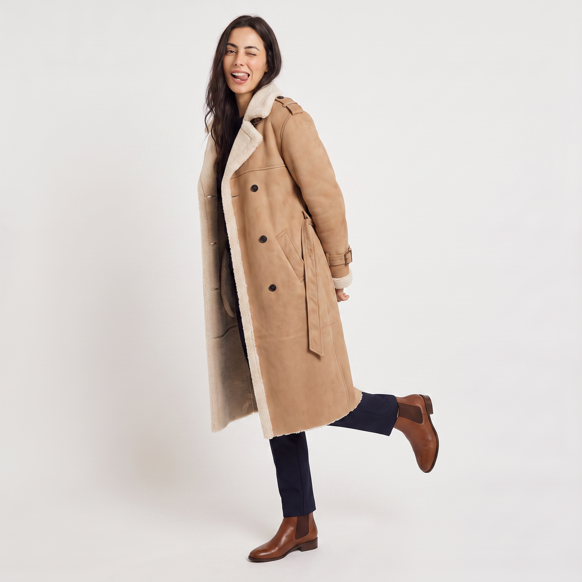 Women's Classic Borg-Lined Longline Aviator Coat