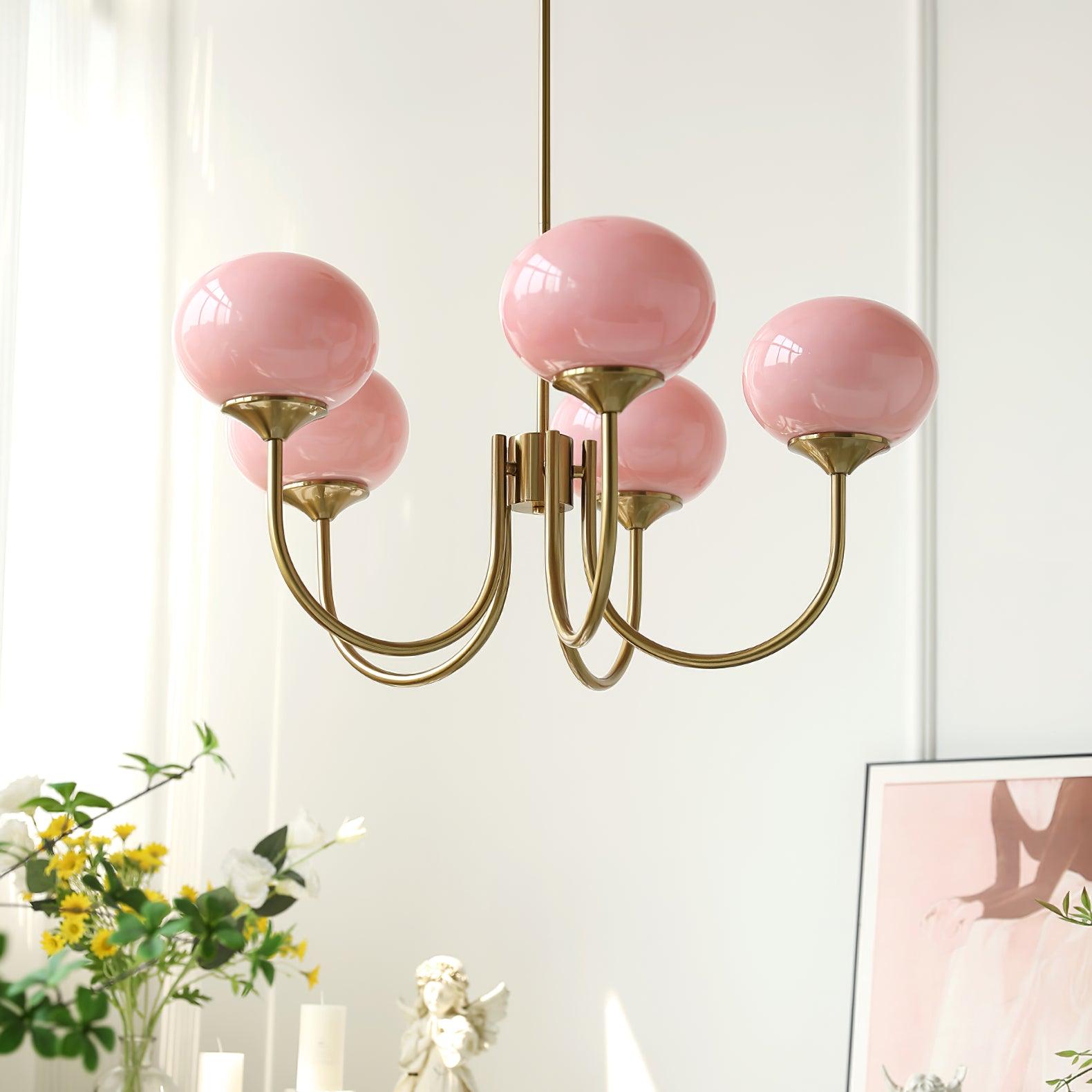 Elegant Crystal Chandelier With Pink Glass Shades - OutfitLondon
