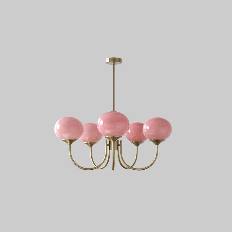 Elegant Crystal Chandelier With Pink Glass Shades