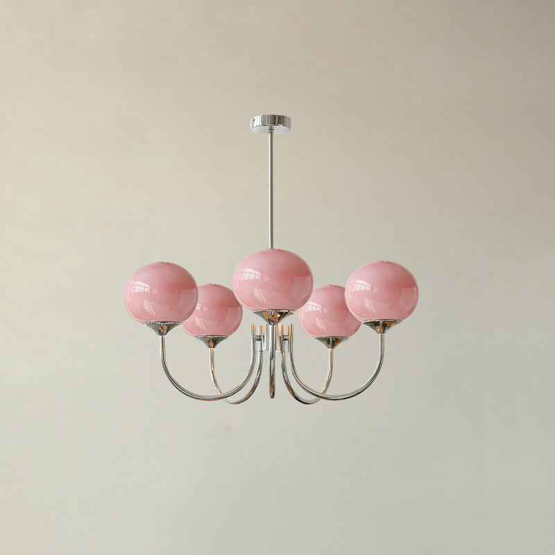 Elegant Crystal Chandelier With Pink Glass Shades