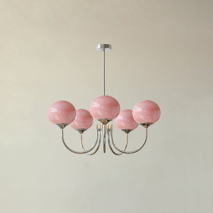 Elegant Crystal Chandelier With Pink Glass Shades