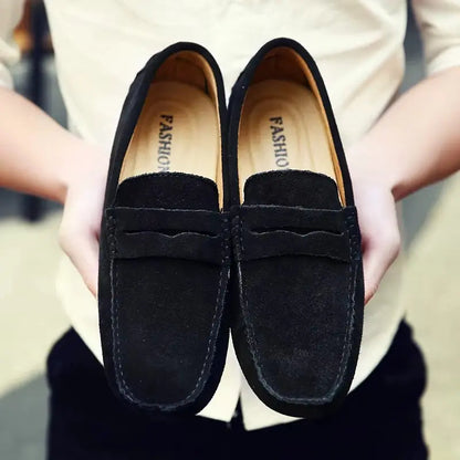 Sleek Black Leather Slip On Shoes for Men