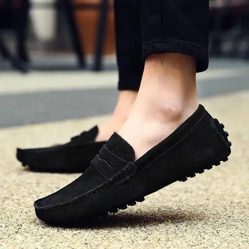 Sleek Black Leather Slip On Shoes for Men