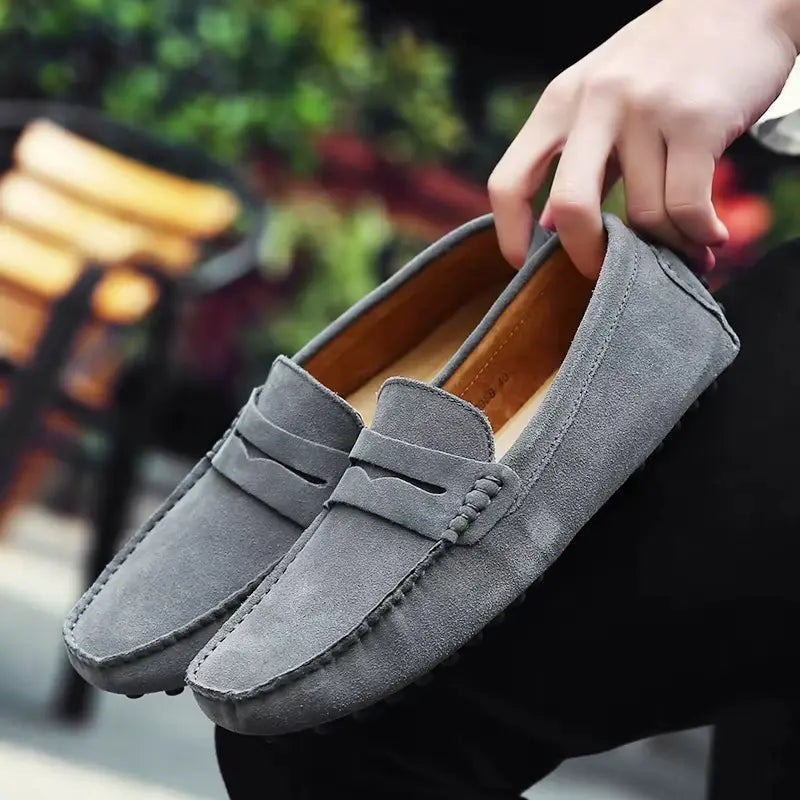 Sleek Black Leather Slip On Shoes for Men