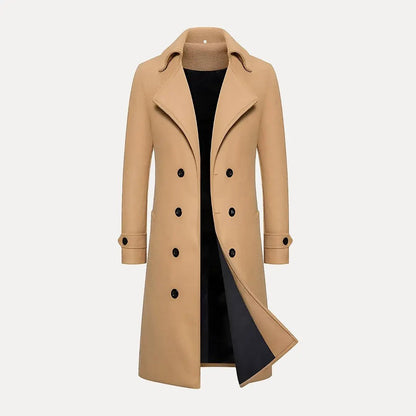 Men's Wool Double-Breasted Trench Coat - OutfitLondon