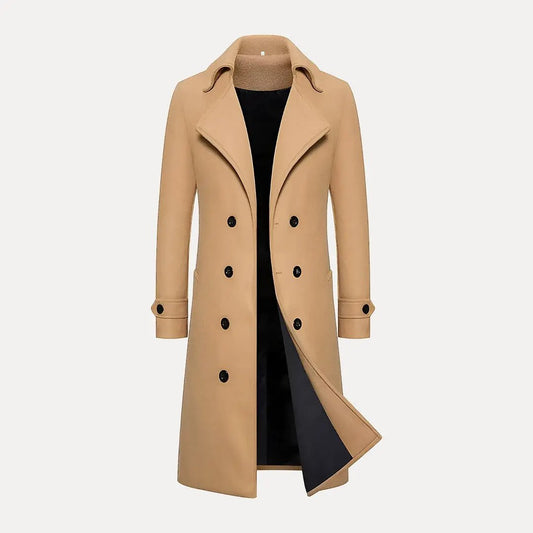 Men's Wool Double-Breasted Trench Coat - OutfitLondon