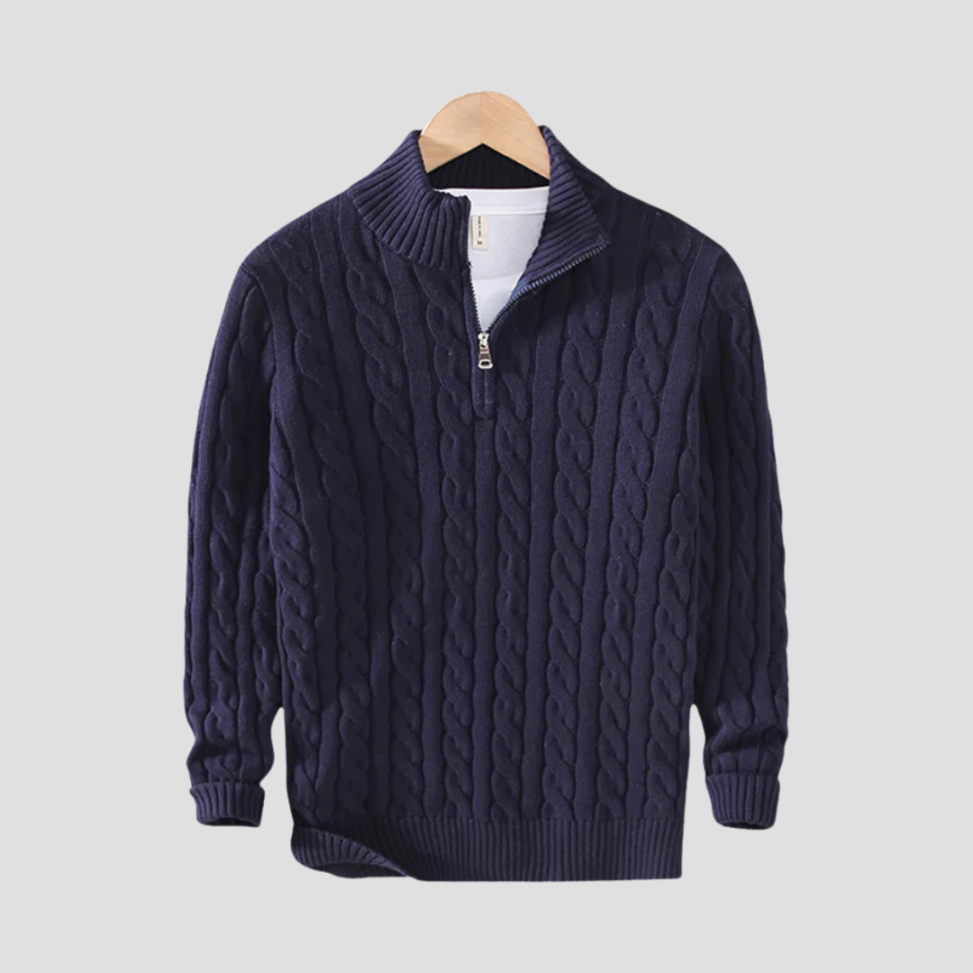 Thick Cable Knit Quarter Zip Sweater for Men - OutfitLondon