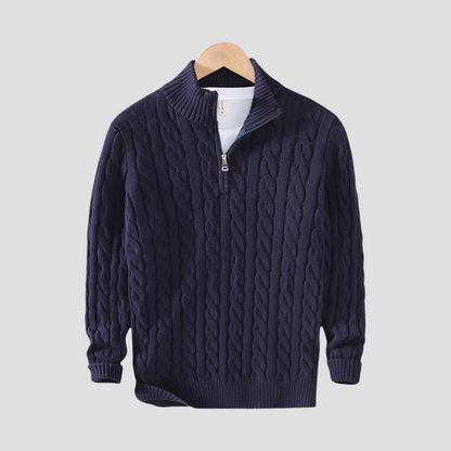 Thick Cable Knit Quarter Zip Sweater for Men - OutfitLondon