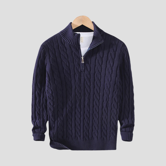 Thick Cable Knit Quarter Zip Sweater for Men - OutfitLondon