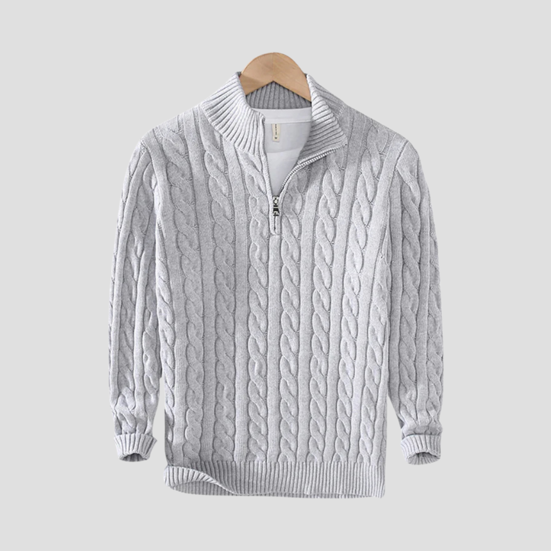 Thick Cable Knit Quarter Zip Sweater for Men