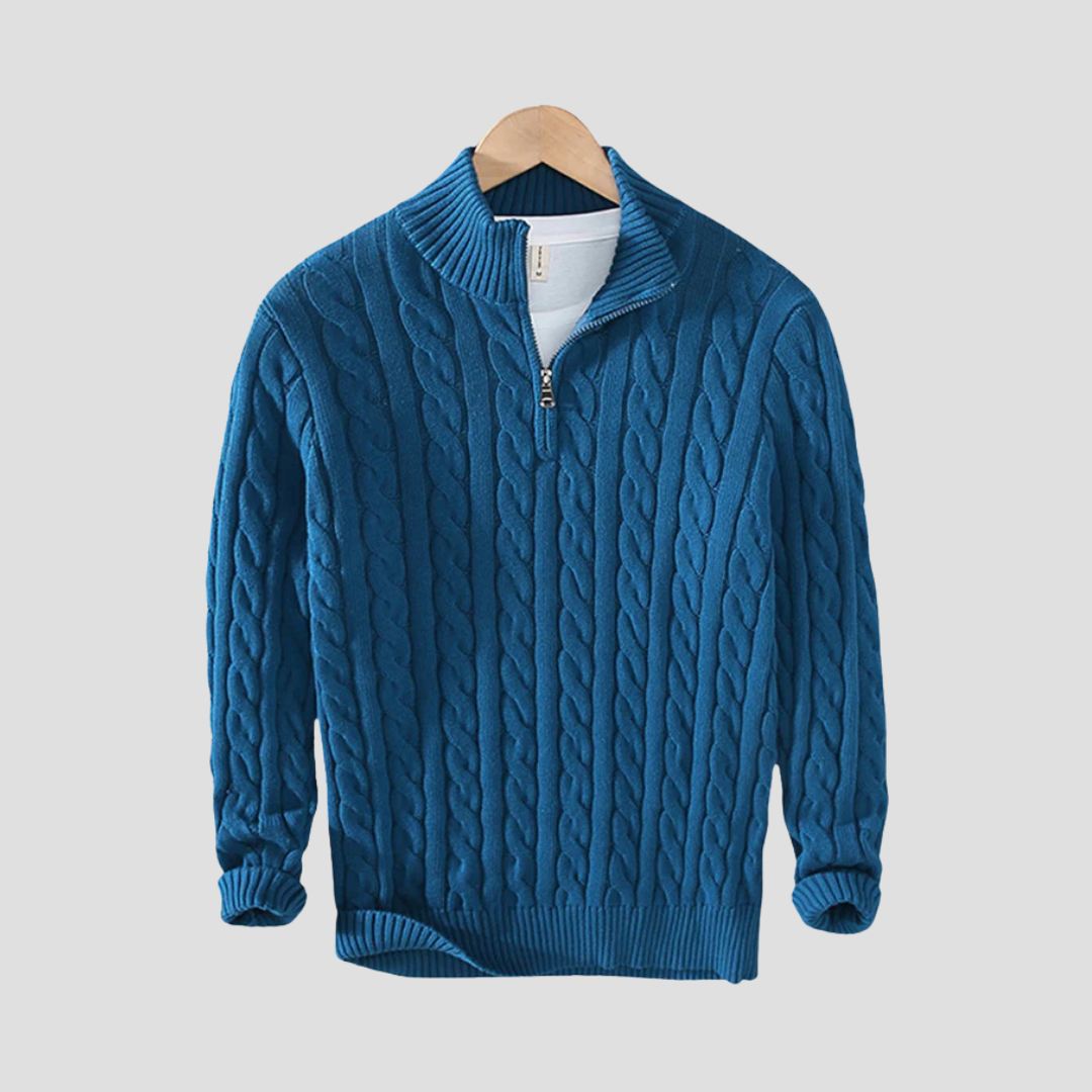 Thick Cable Knit Quarter Zip Sweater for Men
