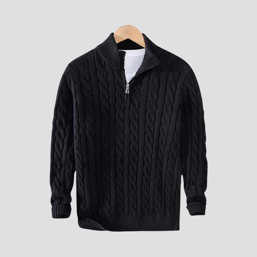 Thick Cable Knit Quarter Zip Sweater for Men