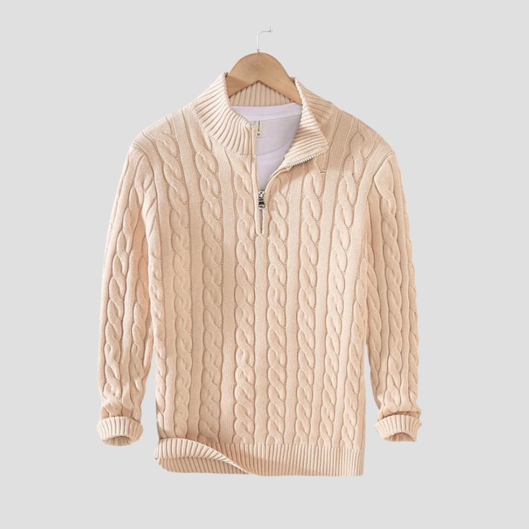Thick Cable Knit Quarter Zip Sweater for Men