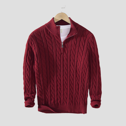 Thick Cable Knit Quarter Zip Sweater for Men