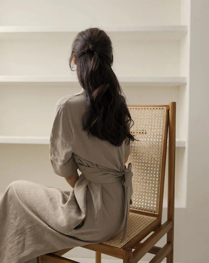 May Dress | Waist Twisted Pleated Cotton Linen Dress