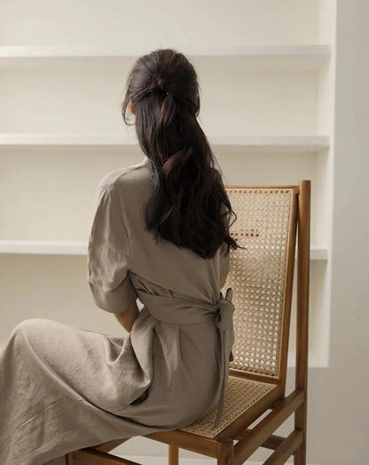 May Dress | Waist Twisted Pleated Cotton Linen Dress