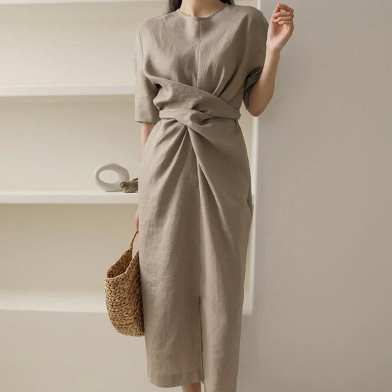 Casual Pleated Summer Cotton Dress - OutfitLondon