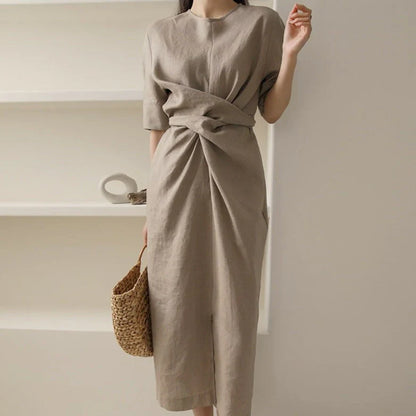 Casual Pleated Summer Cotton Dress - OutfitLondon