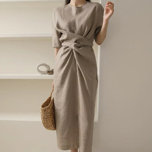 Casual Pleated Summer Cotton Dress - OutfitLondon
