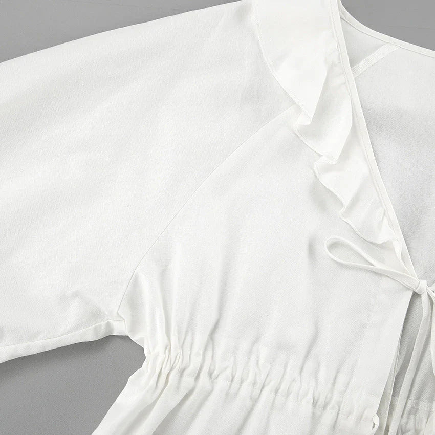 Maya Set | Solid Color Ruffle Lantern Sleeve Top And Shorts Set