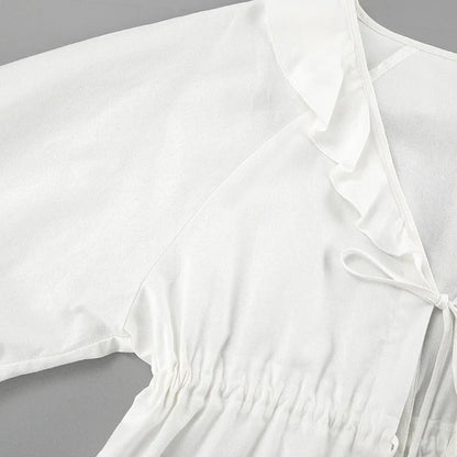 Maya Set | Solid Color Ruffle Lantern Sleeve Top And Shorts Set