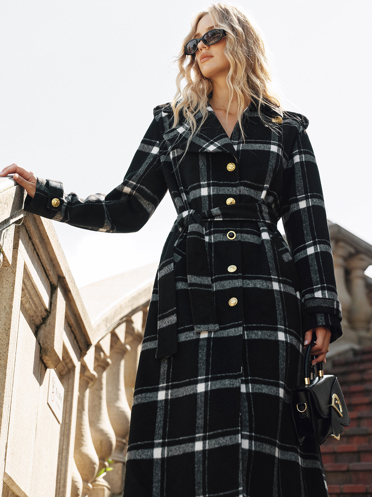 Classic Ladies Plaid Belted Trench Coat