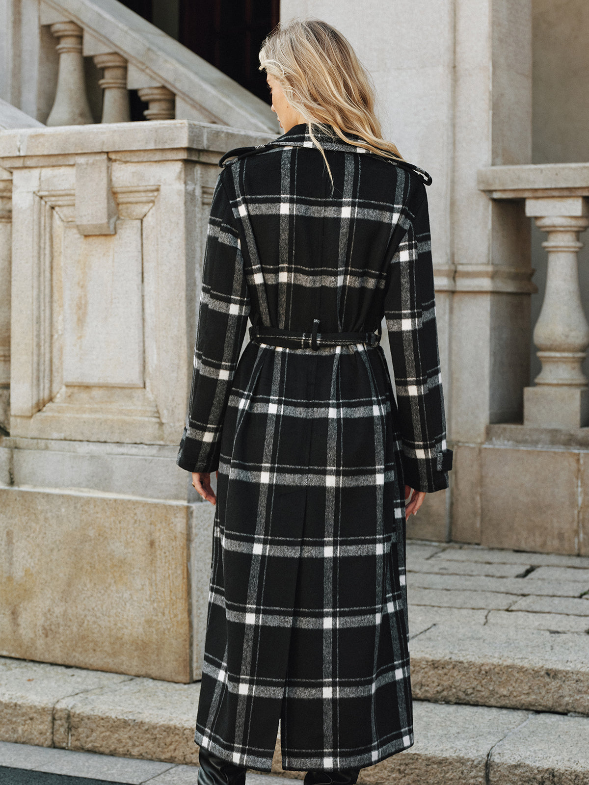 Classic Ladies Plaid Belted Trench Coat