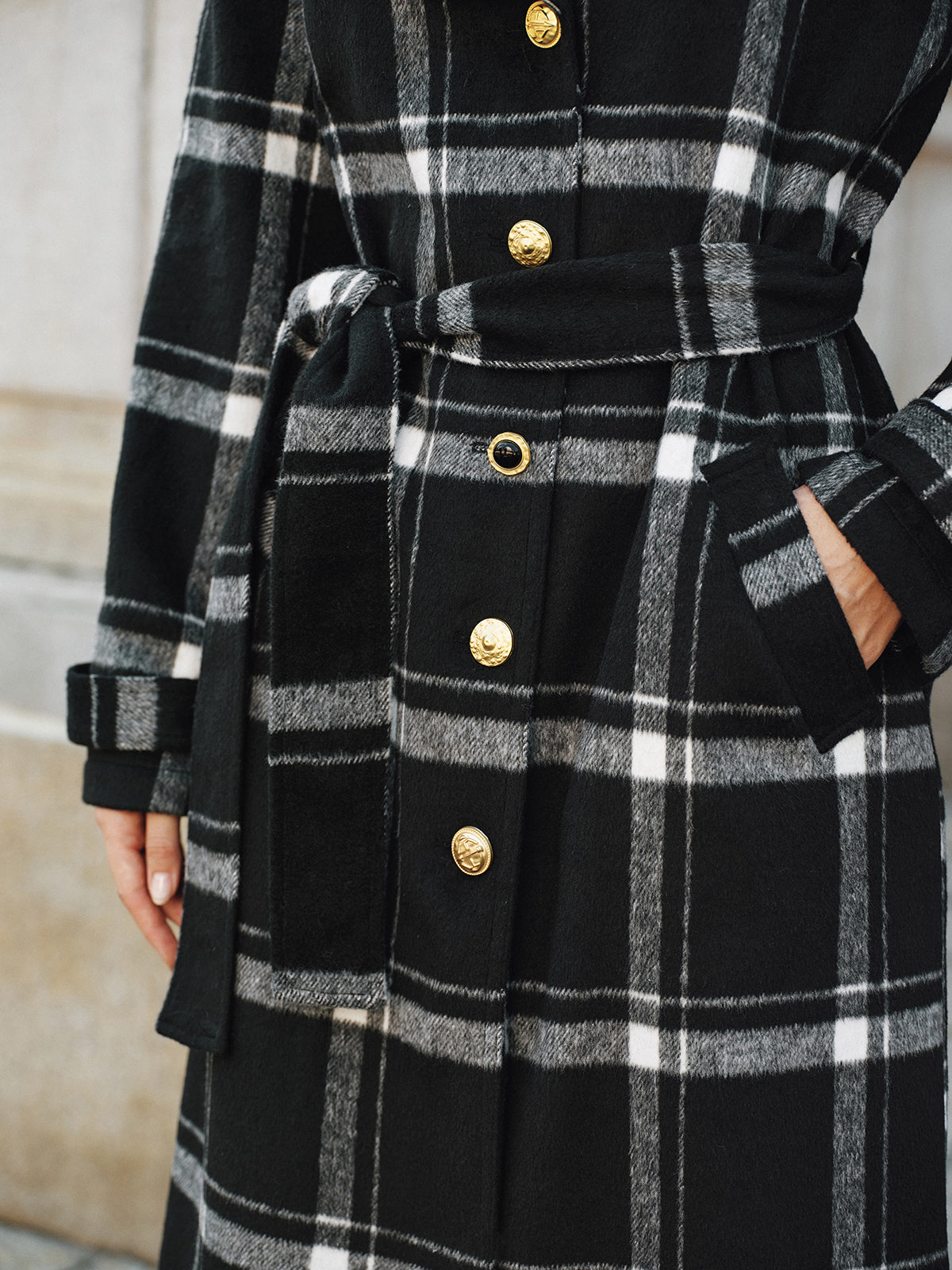 Classic Ladies Plaid Belted Trench Coat
