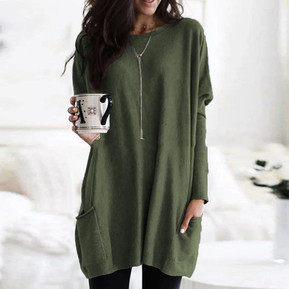 Cozy Large Pocket Crew Neck Sweater Tunic