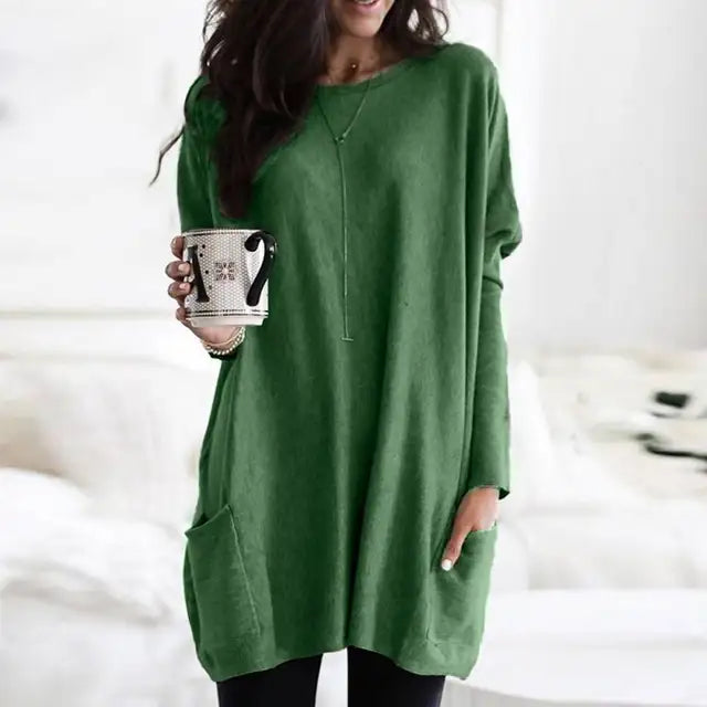 Cozy Large Pocket Crew Neck Sweater Tunic