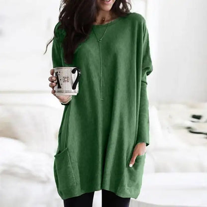 Cozy Large Pocket Crew Neck Sweater Tunic