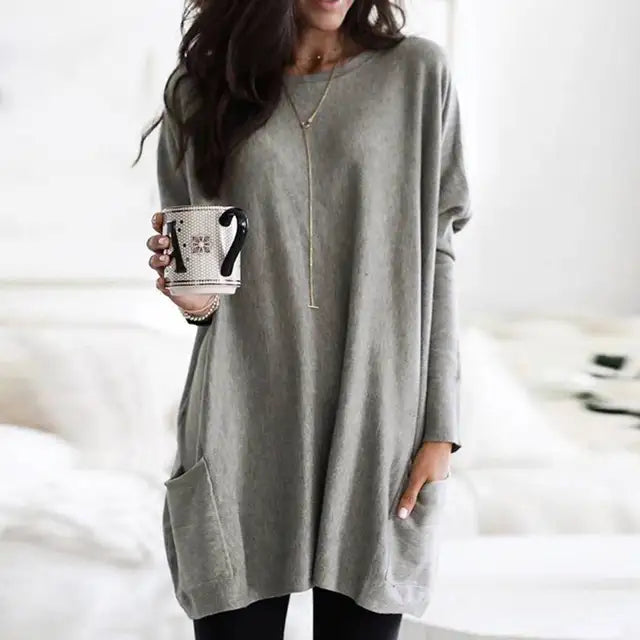 Cozy Large Pocket Crew Neck Sweater Tunic