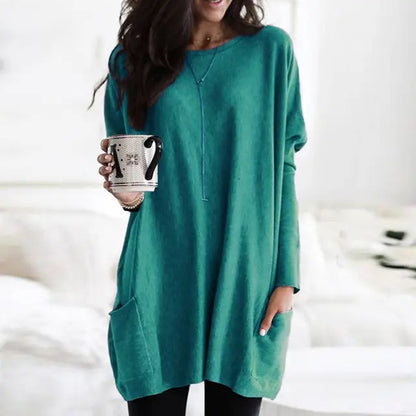 Cozy Large Pocket Crew Neck Sweater Tunic