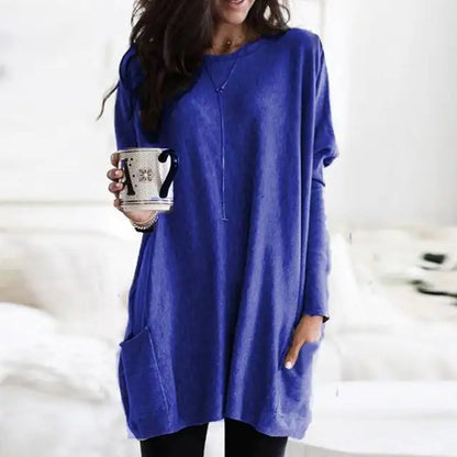 Cozy Large Pocket Crew Neck Sweater Tunic