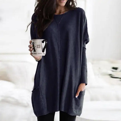 Cozy Large Pocket Crew Neck Sweater Tunic