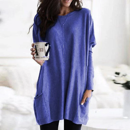 Cozy Large Pocket Crew Neck Sweater Tunic