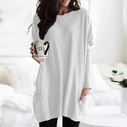 Cozy Large Pocket Crew Neck Sweater Tunic
