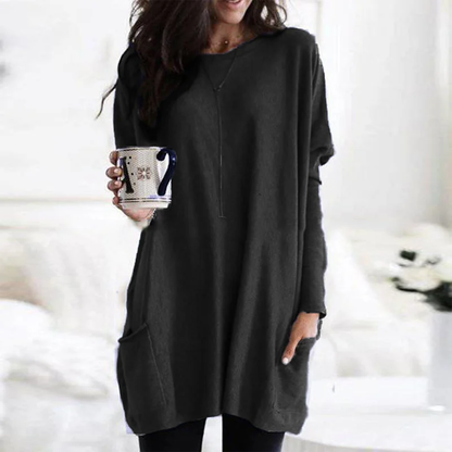 Cozy Large Pocket Crew Neck Sweater Tunic