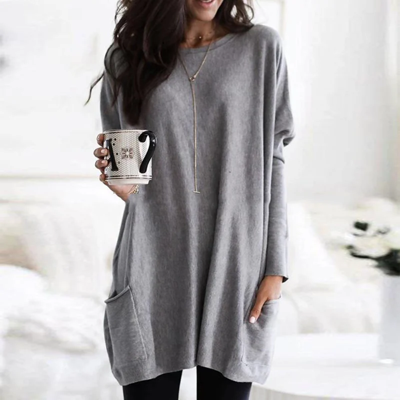 Cozy Large Pocket Crew Neck Sweater Tunic