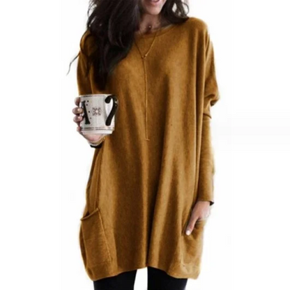Cozy Large Pocket Crew Neck Sweater Tunic