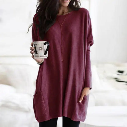 Cozy Large Pocket Crew Neck Sweater Tunic