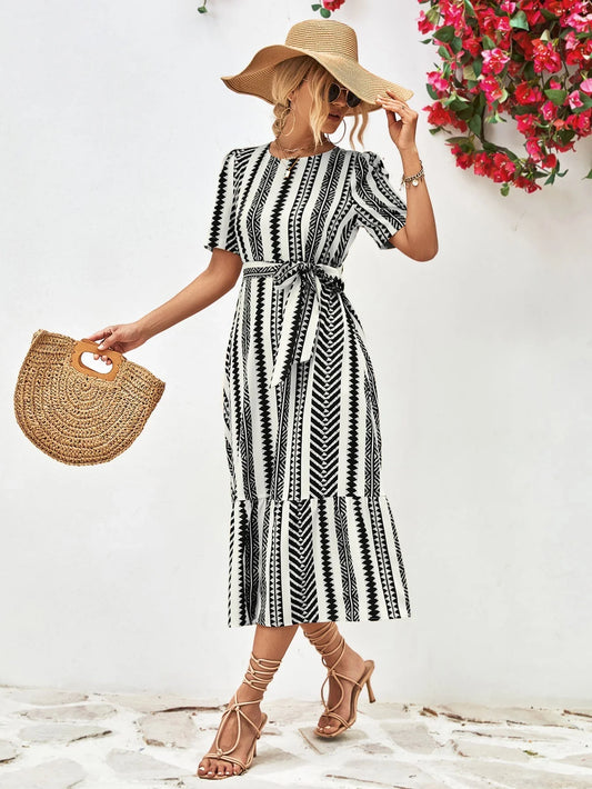 Casual Striped Knee Length Dress - OutfitLondon