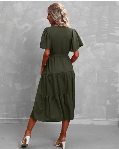 Mela Dress | Women's V Neck Swing Midi Dress