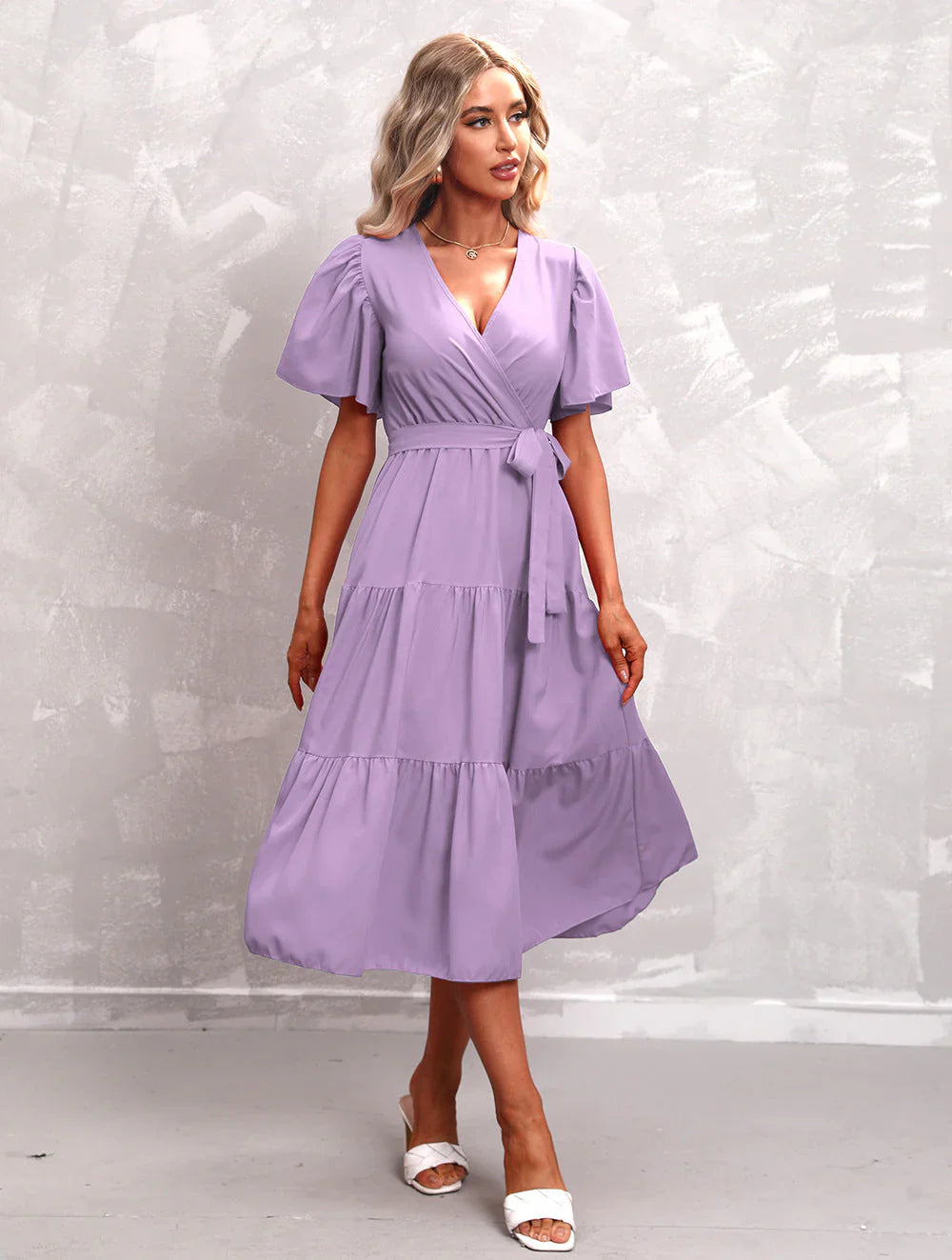 Mela Dress | Women's V Neck Swing Midi Dress