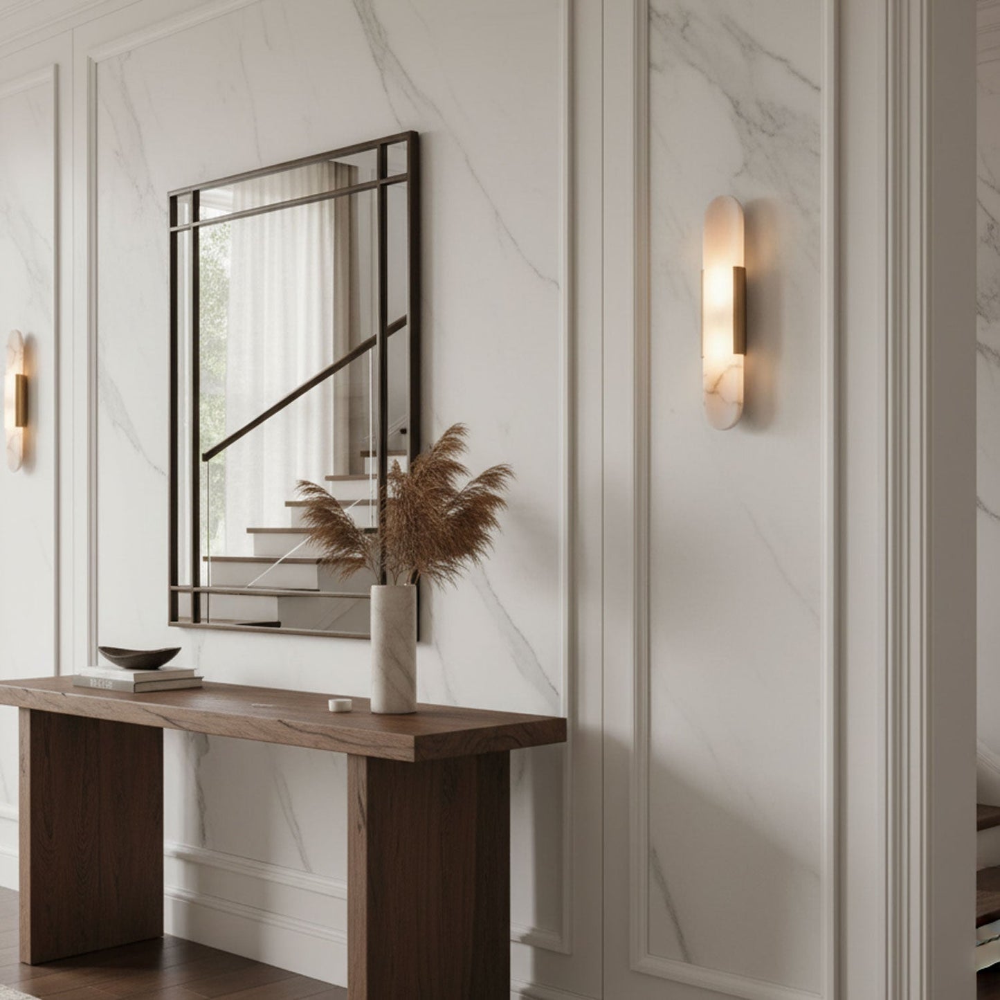 Elegant White Marble LED Wall Light 2 Pack
