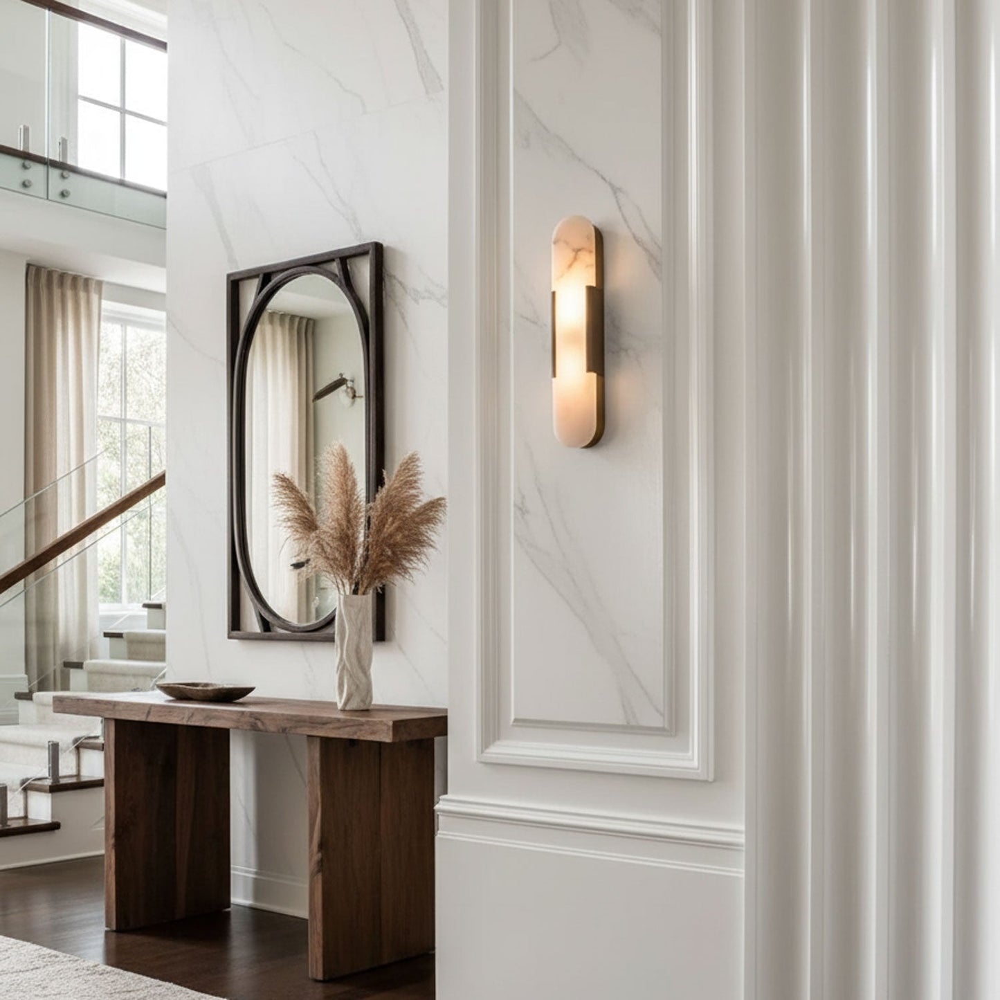 Elegant White Marble LED Wall Light 2 Pack
