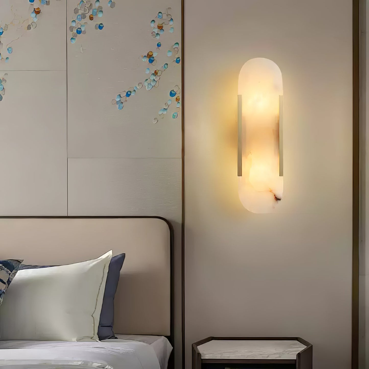 Elegant White Marble LED Wall Light 2 Pack